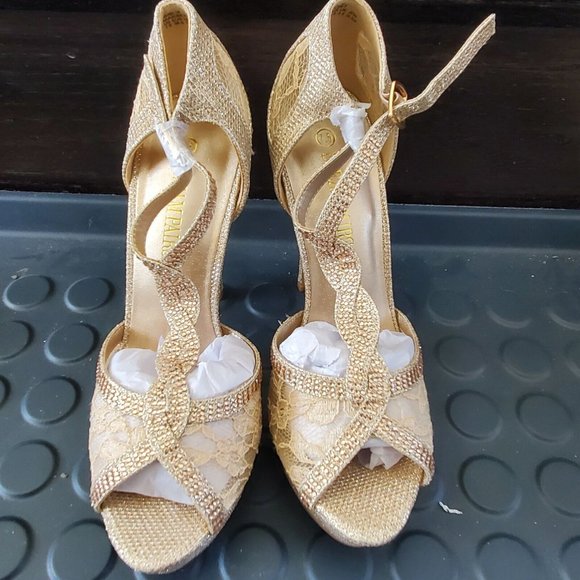 DREAM PAIRS Women Heeled Sandals Pump Swan 16 in Gold - Picture 1 of 11